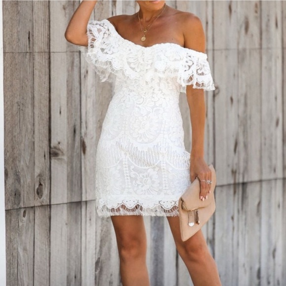 Promesa Dresses & Skirts - Promesa White Off The Shoulder Floral Lace Dress NWT Small Wedding Boho Formal
